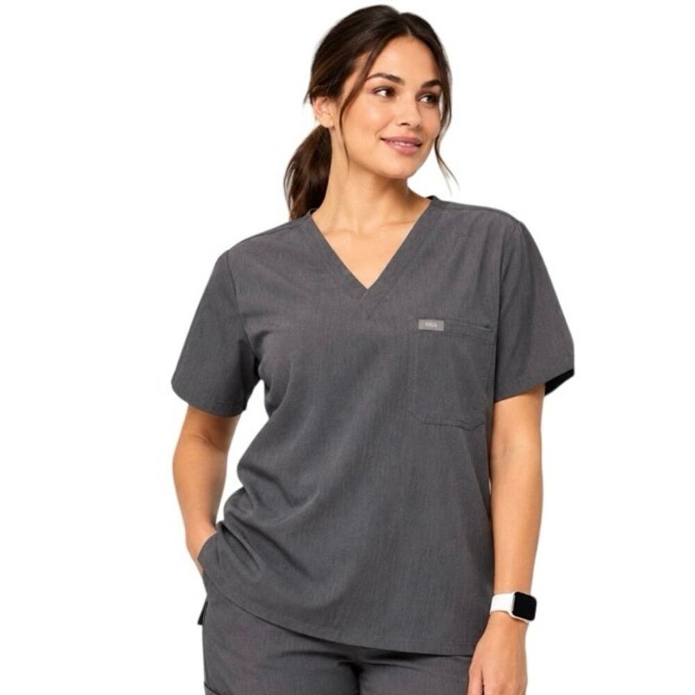 FIGS Catarina Technical Collection XXL Charcoal Gray V Neck Scrub Top Pocket